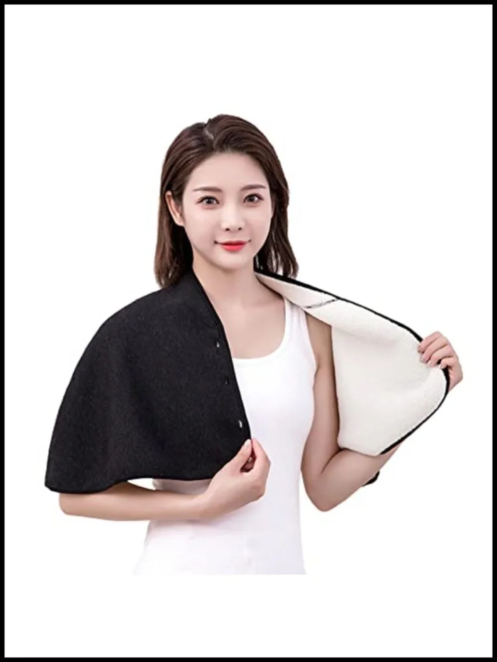 Reversible Faux Lamb Wool Shoulder Cape Shawl Wrap Buttons, Winter Warm Neck